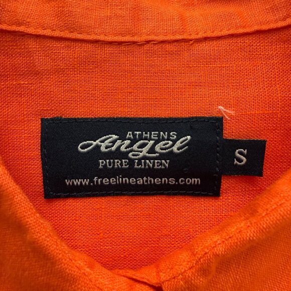 NWOT 100% Linen Button Up Shirt Dress Free Line Athens Women's Small Orange Chic - Picture 12 of 13